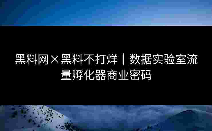 黑料网×黑料不打烊｜数据实验室流量孵化器商业密码